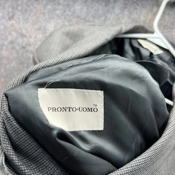 Pronto Uomo Blazer Men 48R Gray Sports Jacket Coat Wool Casual Houndstooth